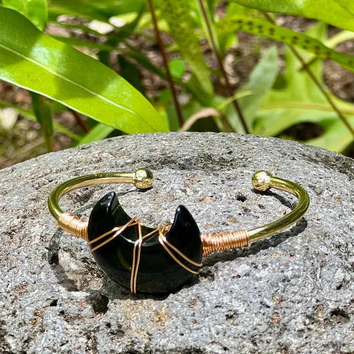 Bracelets Moon Child Black Onyx Moon Gemstone Gold Bangle Cuff Bracelet LV6180