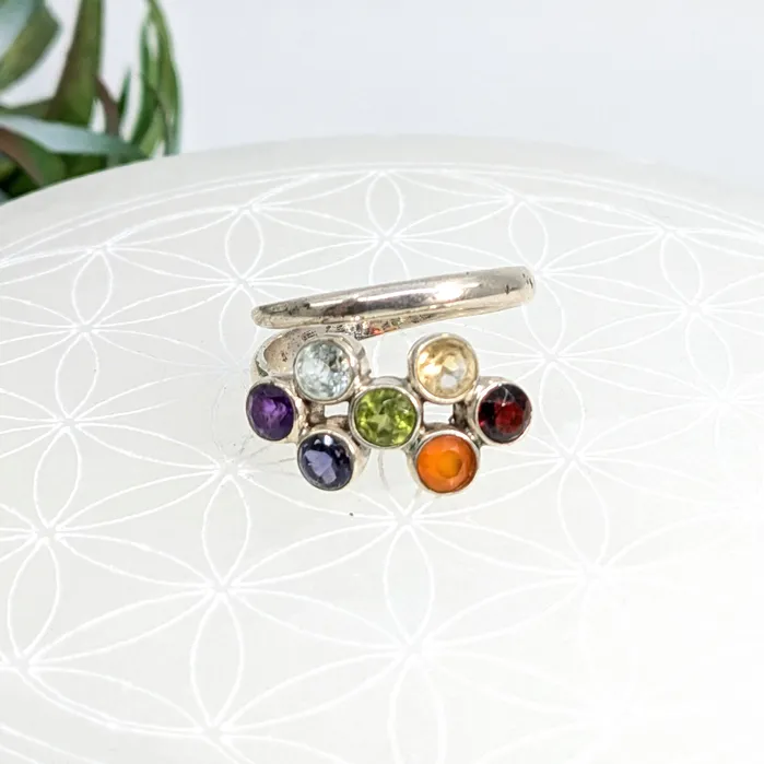 Chakra Sz 7 10 7 Stone Adj SS Ring LV7225 Bliss Crystals Rings