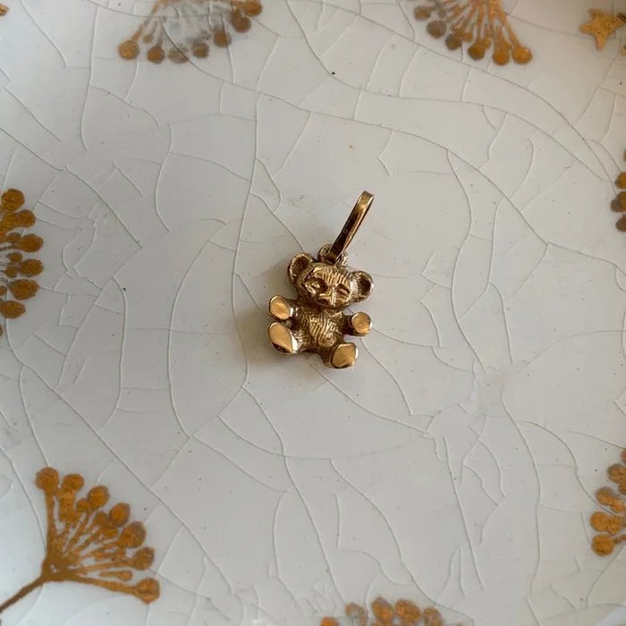 Charm Necklaces Love Vintage Paris Dainty Bear Charm 14k Gold Vintage