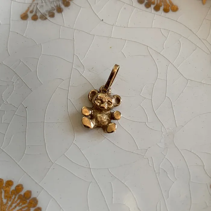 Charm Necklaces Love Vintage Paris Dainty Bear Charm 14k Gold Vintage