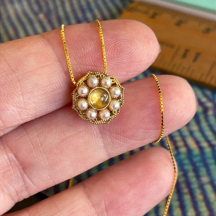 Citrine Pearl Filigree Necklace Gold over Sterling Silver Modern Vintage Paris Jewelry Necklaces Citrine Pearl Filigree Necklace Gold over Sterling Silver Modern Vintage Paris Jewelry Necklaces