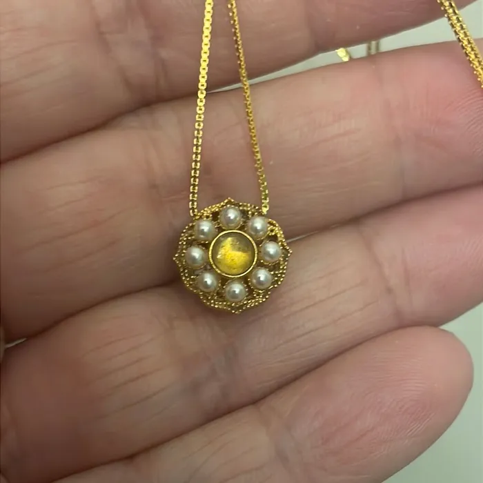 Citrine Pearl Filigree Necklace Gold over Sterling Silver Modern Vintage Paris Jewelry Necklaces Citrine Pearl Filigree Necklace Gold over Sterling Silver Modern Vintage Paris Jewelry Necklaces