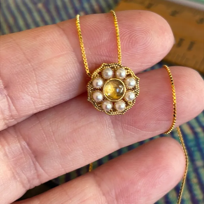 Citrine Pearl Filigree Necklace Gold over Sterling Silver Modern Vintage Paris Jewelry Necklaces Citrine Pearl Filigree Necklace Gold over Sterling Silver Modern Vintage Paris Jewelry Necklaces