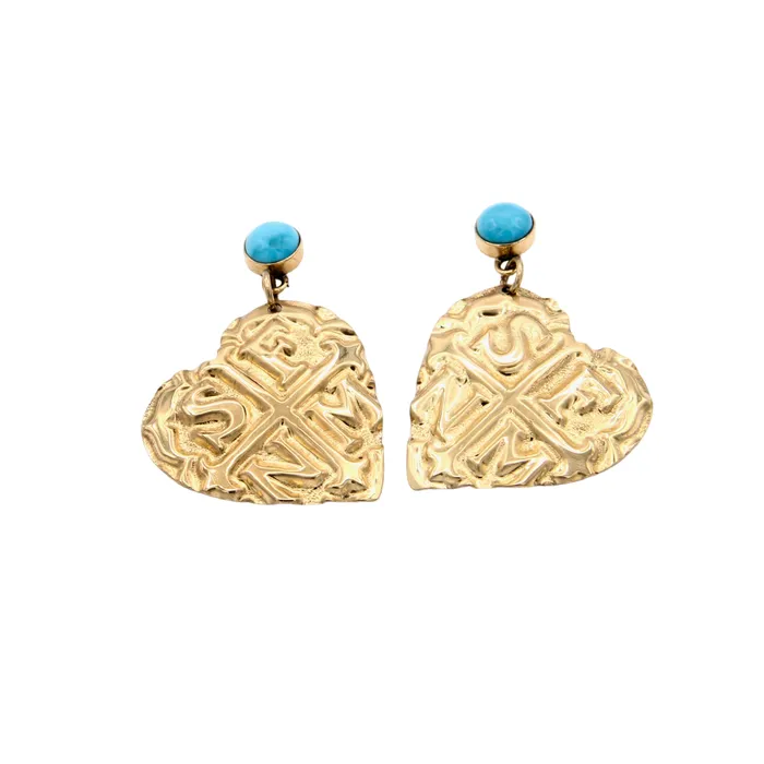 Doug Magnus Earrings SFNM Domed Heart with McNulty Turquoise Earrings
