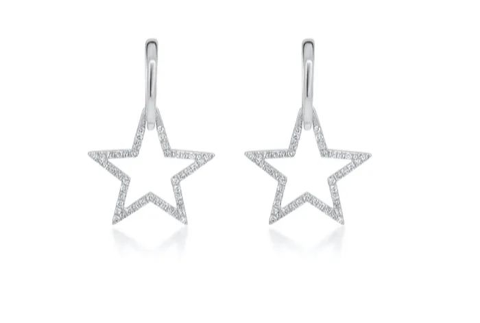 Earrings 14kt White Gold Huggies Star Diamonds Drop Albert Hern Earrings