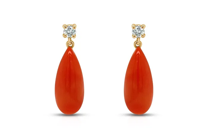 Earrings 18kt Gold Coral Drops Diamonds Albert Hern Earrings