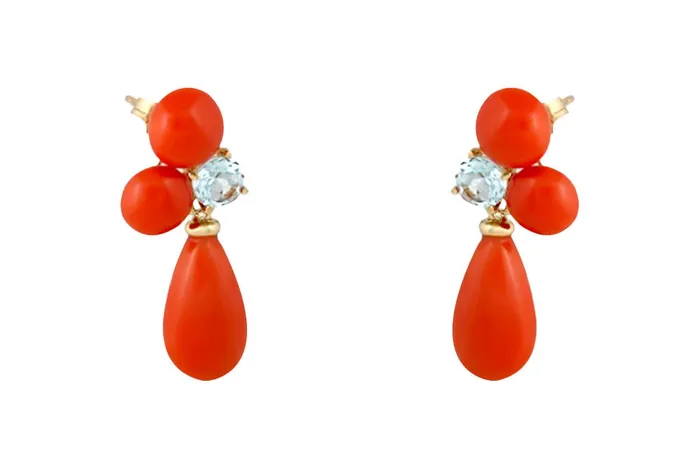 Earrings 18kt Gold Drop Corals Aquamarines Albert Hern Earrings