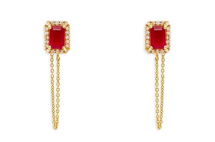 Earrings Albert Hern Earrings 14kt Gold Rubies Studs Chain Diamonds