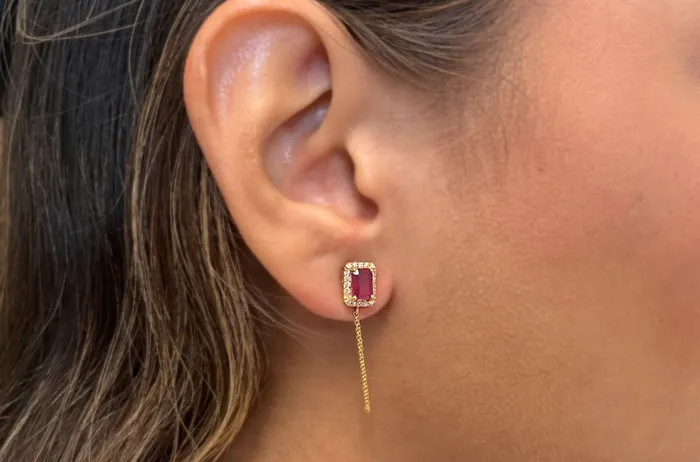 Earrings Albert Hern Earrings 14kt Gold Rubies Studs Chain Diamonds Earrings Albert Hern Earrings 14kt Gold Rubies Studs Chain Diamonds