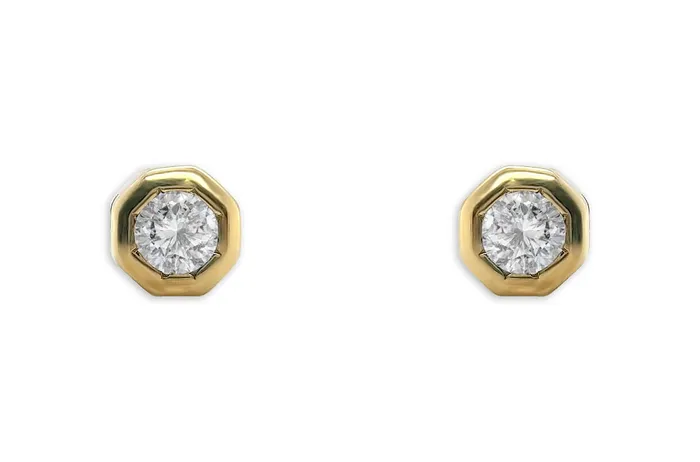 Earrings Albert Hern Mini Earrings 18kt Gold Octagonal Round Diamond Studs
