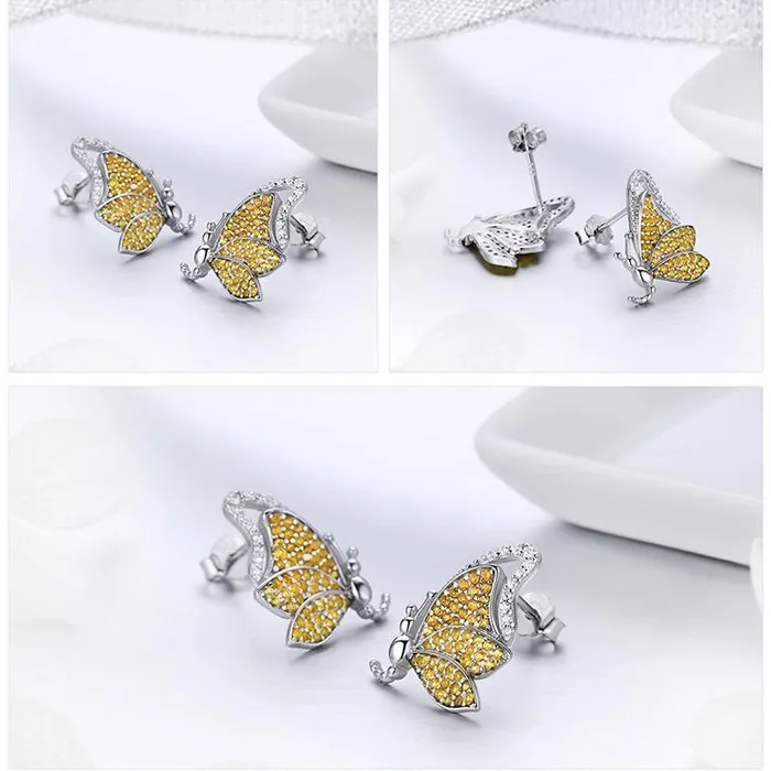Earrings AliExpress Butterfly Jewelry in Platinum Plated Sterling Silver Yellow