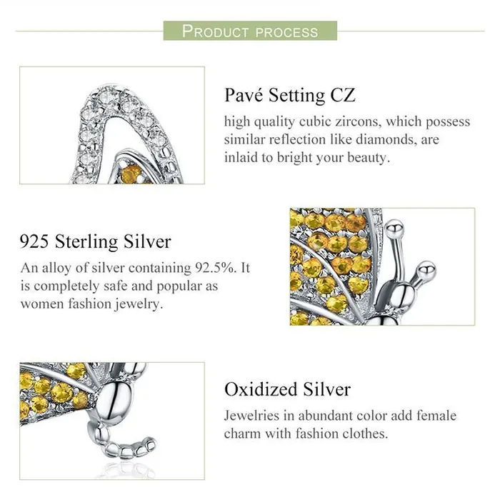Earrings AliExpress Butterfly Jewelry in Platinum Plated Sterling Silver Yellow
