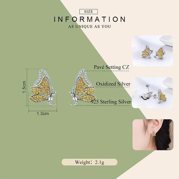 Earrings AliExpress Butterfly Jewelry in Platinum Plated Sterling Silver Yellow