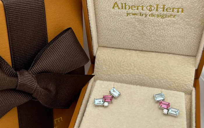 Earrings Earrings 18kt Gold Climbers Aquamarine Tourmaline Diamonds Albert Hern
