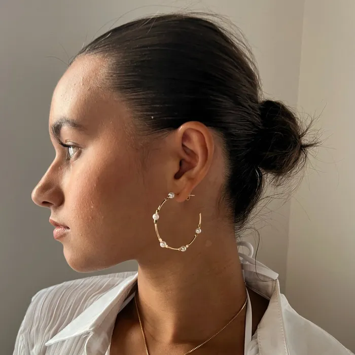 Earrings Truly Blessed Jewels Bali Pearl Hoop Earrings