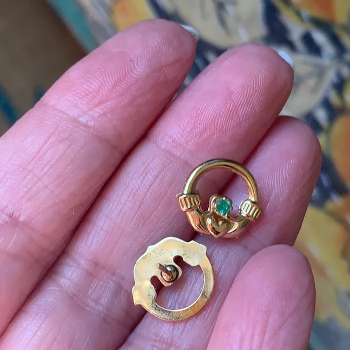 Emerald Claddagh Earrings 14k Gold Vintage Love Vintage Paris Earrings