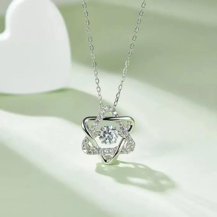 Heart or Star Twinkle Setting Moissanite Luxury Necklaces 925 Sterling Silver The Pink Pigs Animal Lovers Boutique Rings