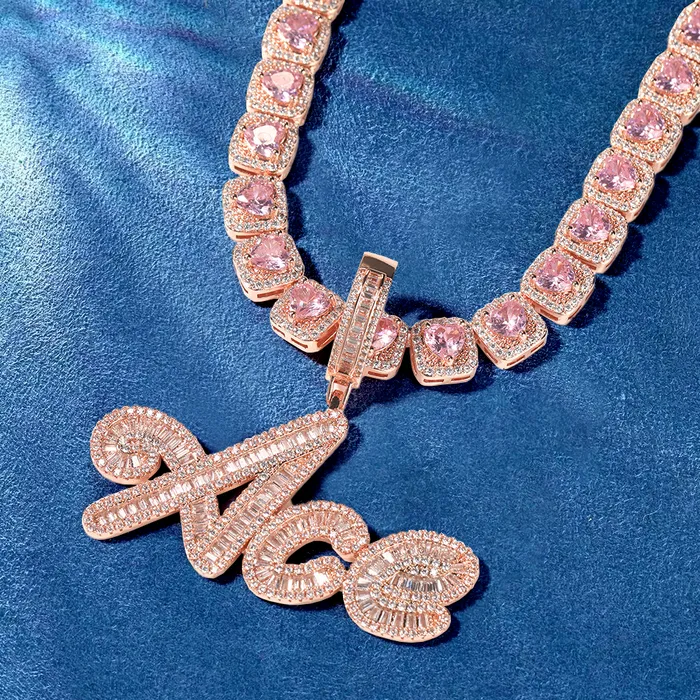 IceZeusShop Necklaces Custom Hip Hop Cursive Letter Iced Out Name Pendant