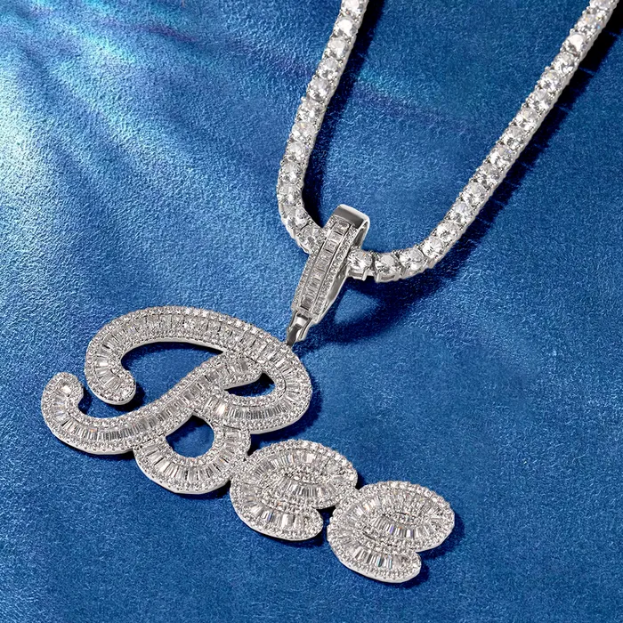 IceZeusShop Necklaces Custom Hip Hop Cursive Letter Iced Out Name Pendant