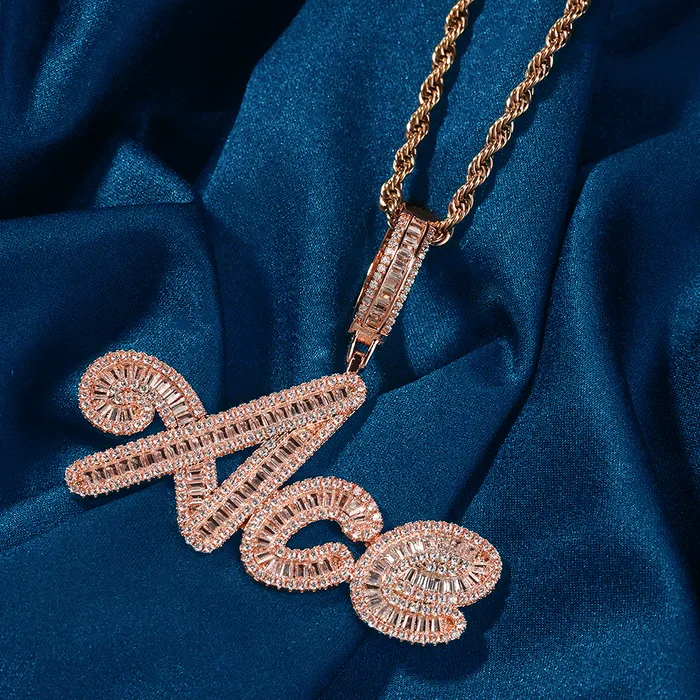 IceZeusShop Necklaces Custom Hip Hop Cursive Letter Iced Out Name Pendant
