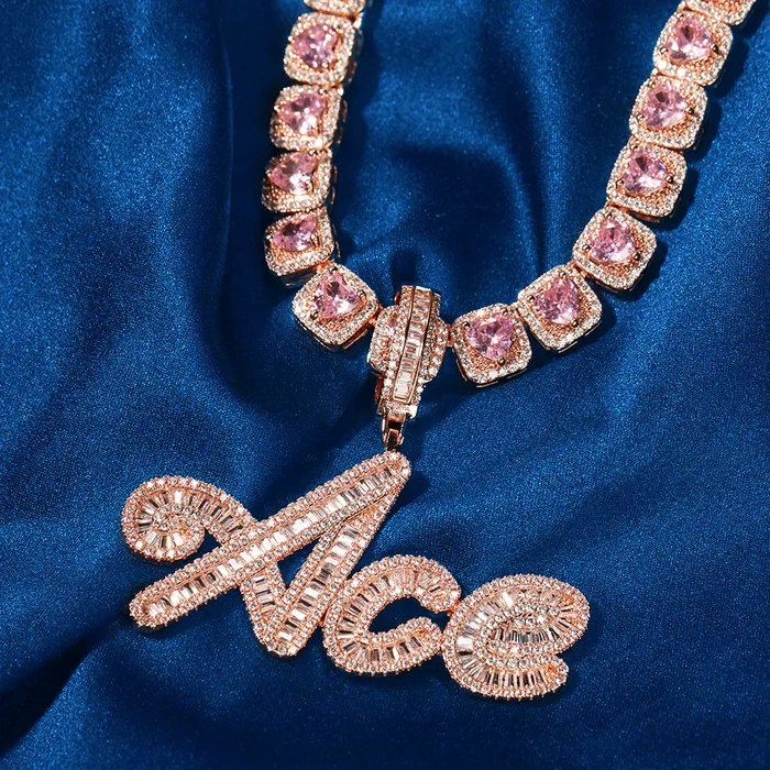 IceZeusShop Necklaces Custom Hip Hop Cursive Letter Iced Out Name Pendant