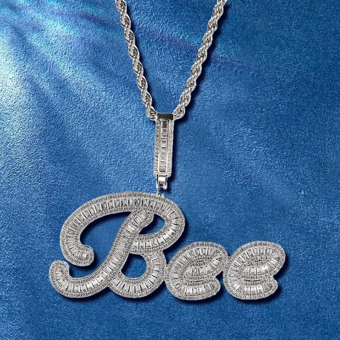 IceZeusShop Necklaces Custom Hip Hop Cursive Letter Iced Out Name Pendant