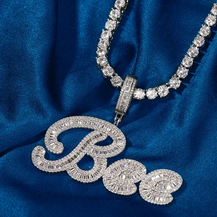 IceZeusShop Necklaces Custom Hip Hop Cursive Letter Iced Out Name Pendant