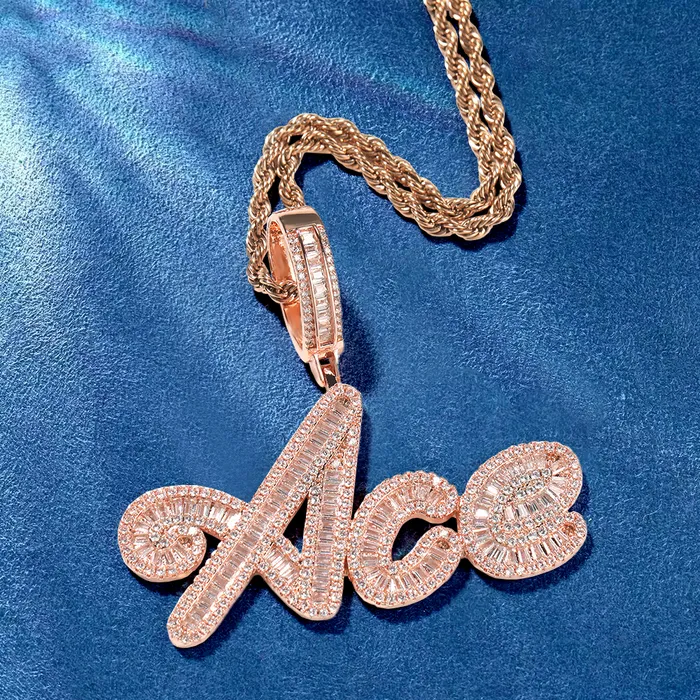 IceZeusShop Necklaces Custom Hip Hop Cursive Letter Iced Out Name Pendant