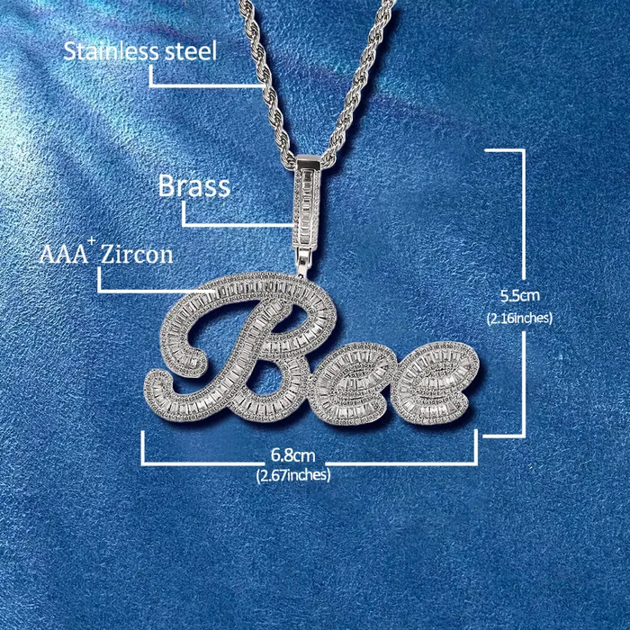 IceZeusShop Necklaces Custom Hip Hop Cursive Letter Iced Out Name Pendant