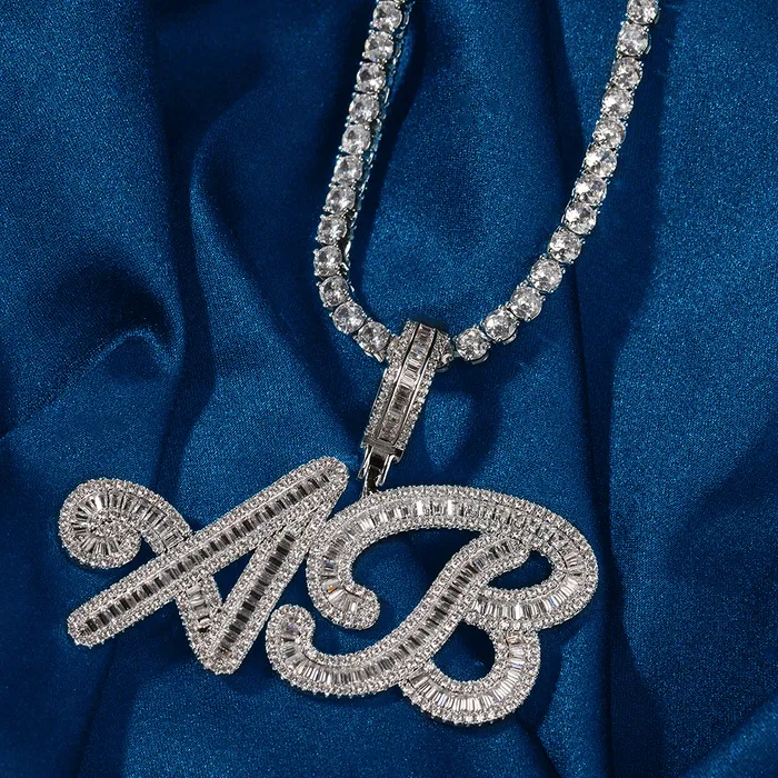 IceZeusShop Necklaces Custom Hip Hop Cursive Letter Iced Out Name Pendant