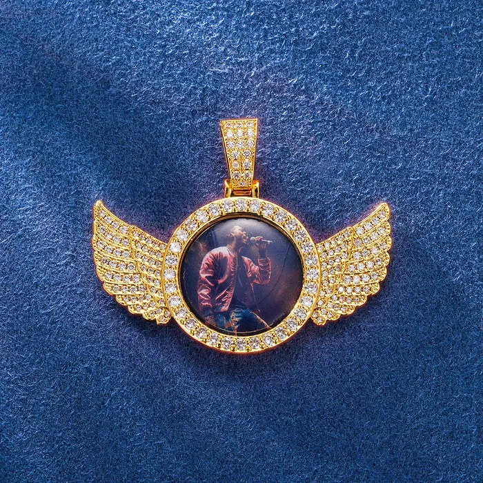 IceZeusShop Necklaces Custom Mini Photo Pendant With Wings