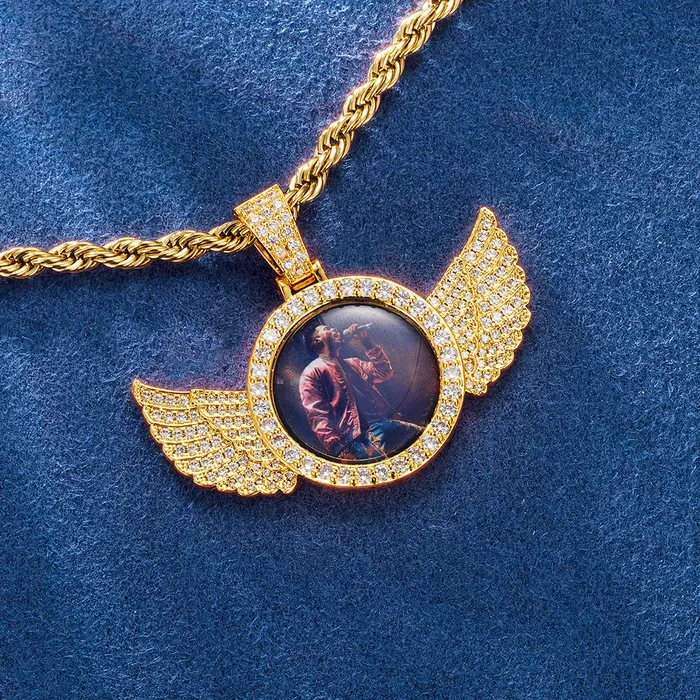 IceZeusShop Necklaces Custom Mini Photo Pendant With Wings