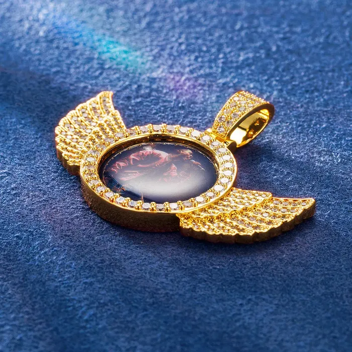 IceZeusShop Necklaces Custom Mini Photo Pendant With Wings
