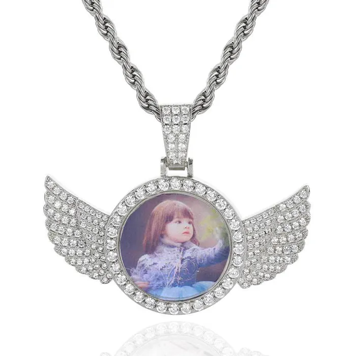 IceZeusShop Necklaces Custom Mini Photo Pendant With Wings