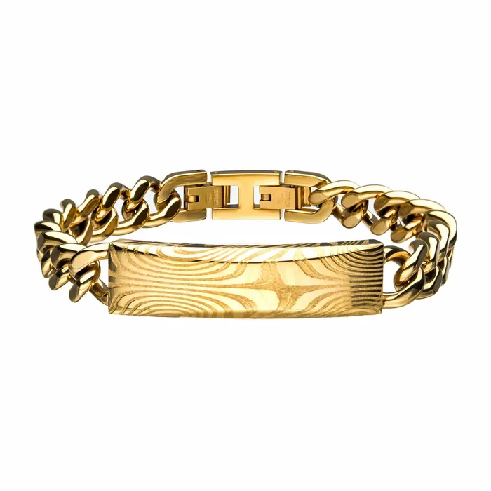 INOX JEWELRY Bracelets 18K Gold Plated Damascus Steel Curb Chain Bracelet INOX JEWELRY Bracelets 18K Gold Plated Damascus Steel Curb Chain Bracelet
