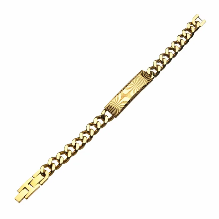 INOX JEWELRY Bracelets 18K Gold Plated Damascus Steel Curb Chain Bracelet
