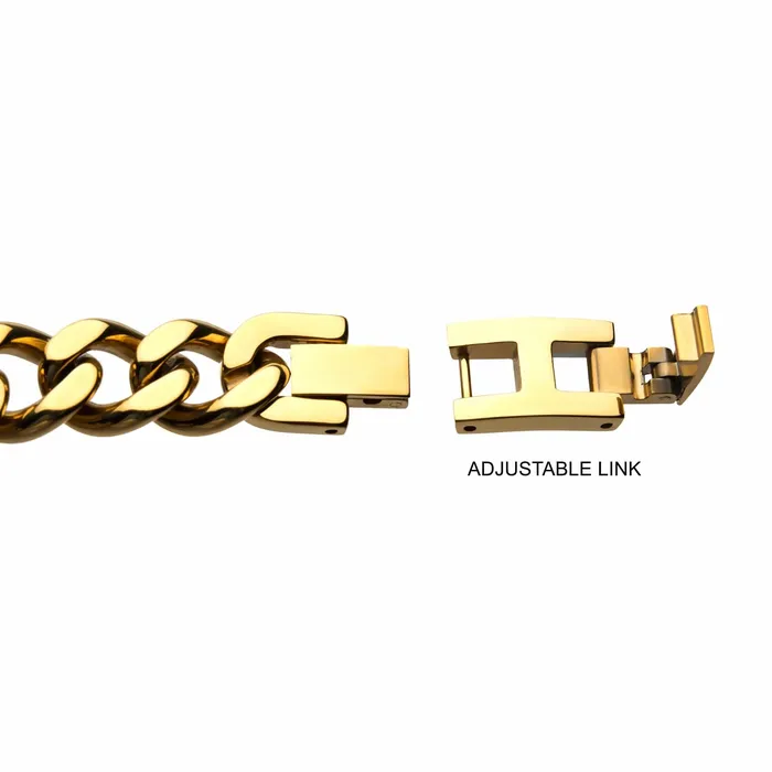 INOX JEWELRY Bracelets 18K Gold Plated Damascus Steel Curb Chain Bracelet