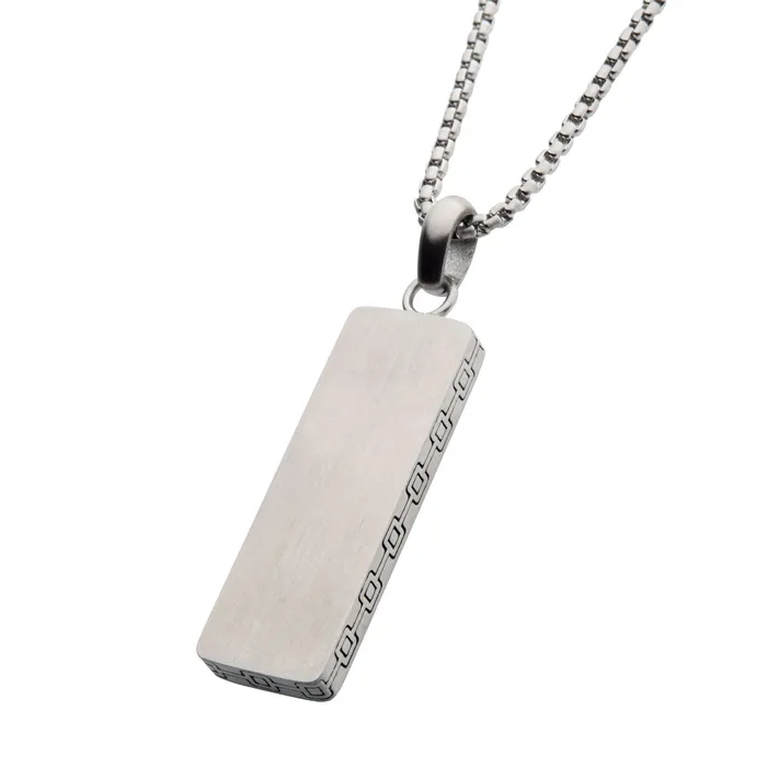 INOX JEWELRY Necklaces Silver Stainless Steel Engravable Drop Pendant with Round Box Chain