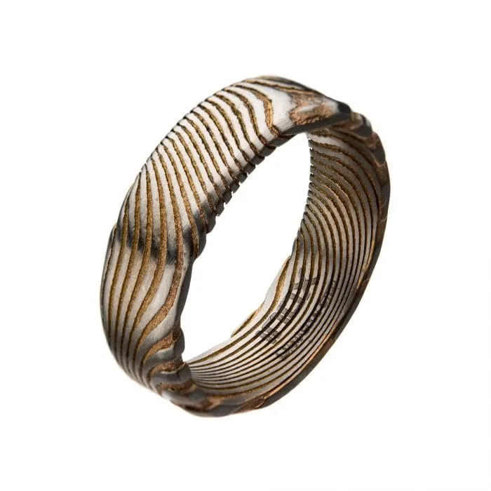 INOX JEWELRY Rings Damascus Steel Rose and Silver Tone 7mm Band Ring