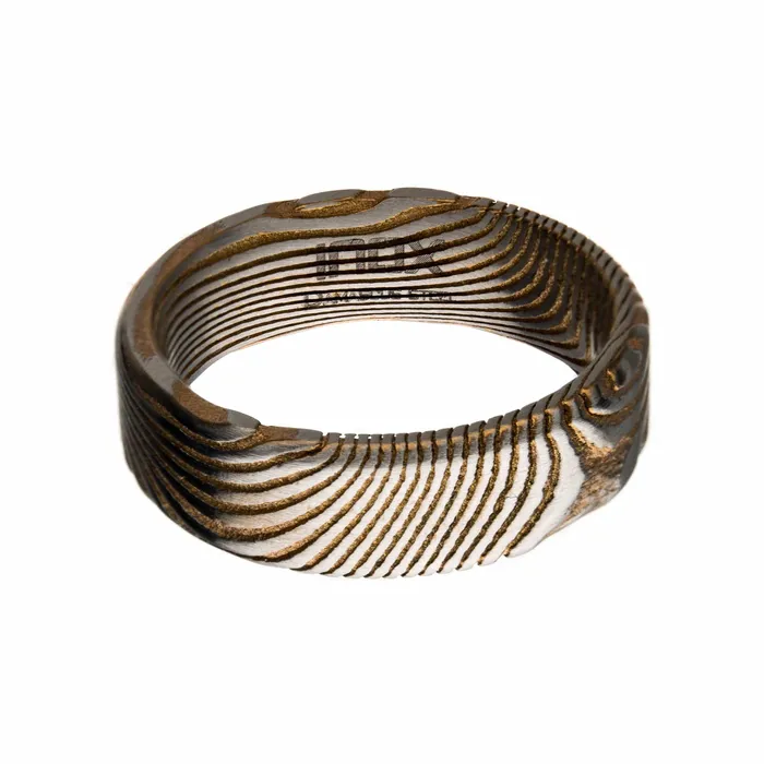 INOX JEWELRY Rings Damascus Steel Rose and Silver Tone 7mm Band Ring