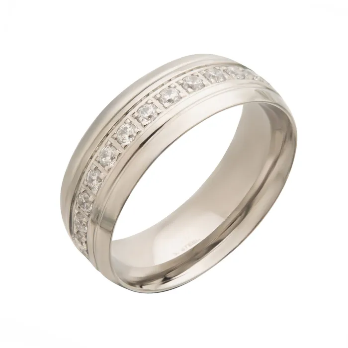 INOX JEWELRY Silver Tone Stainless Steel CZ Eternity Band Ring Rings