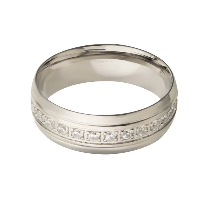 INOX JEWELRY Silver Tone Stainless Steel CZ Eternity Band Ring Rings