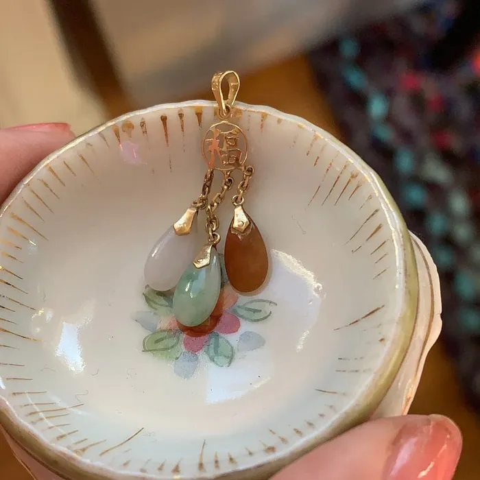 Jade Drop Pendant 14k Gold Vintage Love Vintage Paris Earrings