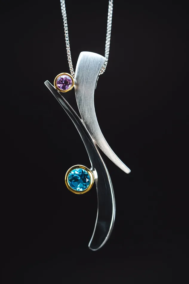 Joryel Vera Necklaces Sterling Silver Blue Topaz and Amethyst Pendant