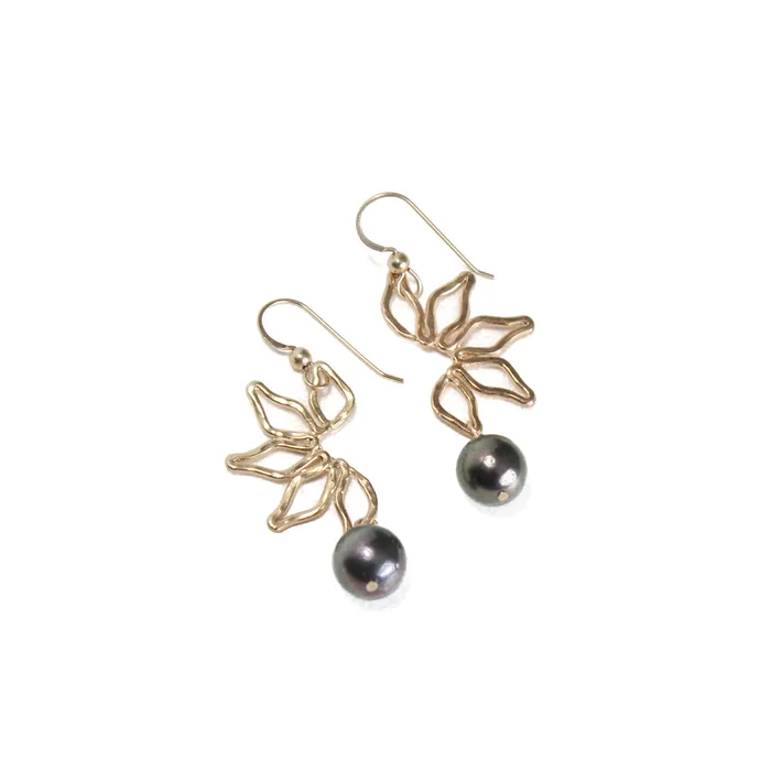Lahaole Hawaii Earrings Naupaka Dangles Tahitian Pearl