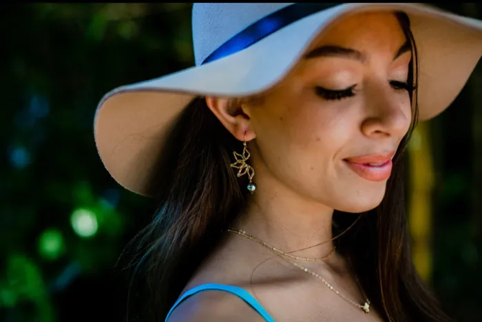 Lahaole Hawaii Earrings Naupaka Dangles Tahitian Pearl