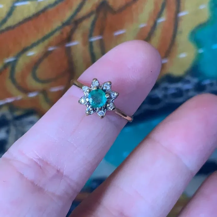 Love Vintage Paris Rings Emerald Diamond Flower Ring 10k Gold Vintage