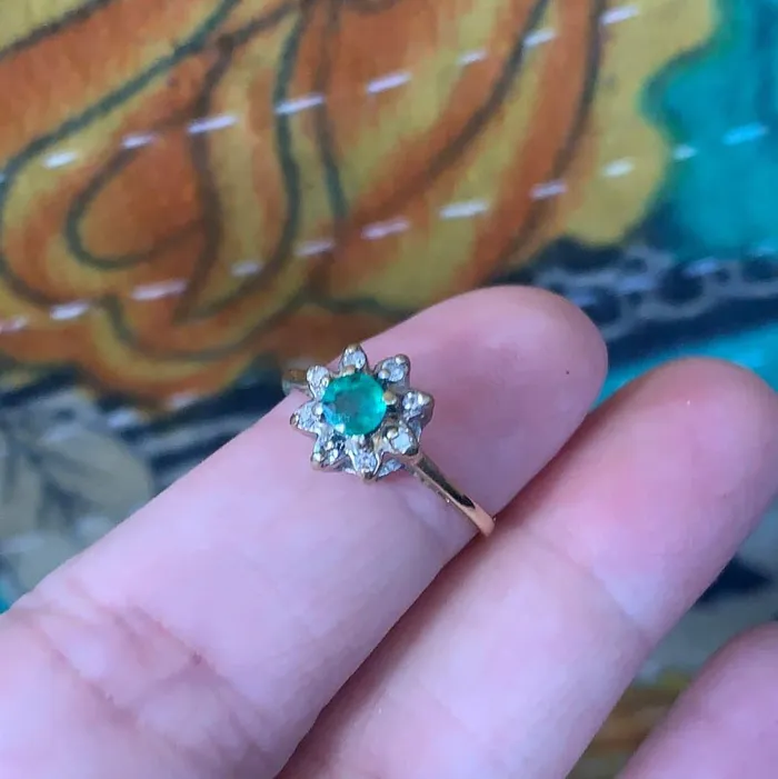 Love Vintage Paris Rings Emerald Diamond Flower Ring 10k Gold Vintage