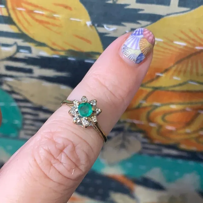 Love Vintage Paris Rings Emerald Diamond Flower Ring 10k Gold Vintage