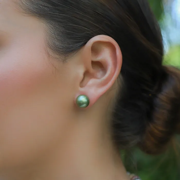 MishaHawaii Pistachio Tahitian Pearl Studs Earrings MishaHawaii Pistachio Tahitian Pearl Studs Earrings